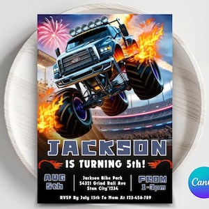 Editable Monster Truck Birthday Invitation Template (Digital Download)