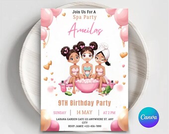 Spa Party Birthday Invitation: Glam Pamper Party, Editable Template (Print/Phone)