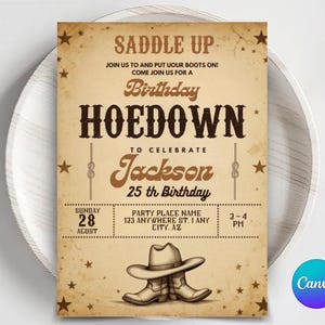 Editable Cowboy Birthday Invitation, Saddle Up And Put Your Boots On, Cowgirl Party, Western Hoedown Birthday Party Invite, Western Invite