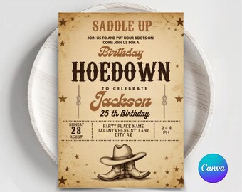 Editable Cowboy Birthday Invitation: Western Hoedown Party (Digital Download)