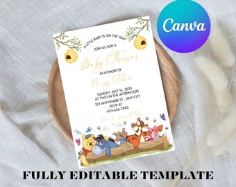 Winnie The Pooh Baby Shower Invitation, Classic Pooh Baby Shower Invitation, Baby Shower Invitation Winnie the Pooh, Editable Pooh Birthday
