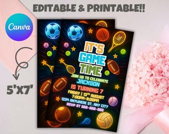 Editable Sports Birthday Invitation: All-Star Party Theme (Digital Download, 5x7" PDF Template)