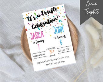 Editable Joint Birthday Party, Sibling Birthday Invitation, Double Birthday Invitation, Editable Birthday Invitation.