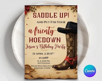 Editable Cowboy Birthday Invitation: Western Hoedown Party (PDF)