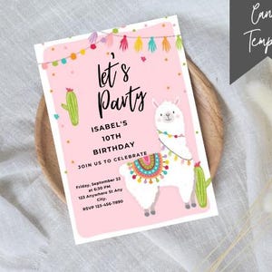 Editable Whole Llama Birthday Invitation Template, Llama Fiesta Cactus Fun Birthday, A Whole Llama Fun Party Invitation, Llama Party Invite