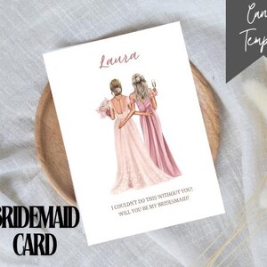 Modèle de carte modifiable Serez-vous ma demoiselle d'honneur, carte de proposition de demoiselle d'honneur imprimable, cadeau de remerciement de demoiselle d'honneur, proposition de demoiselle d'honneur Canva