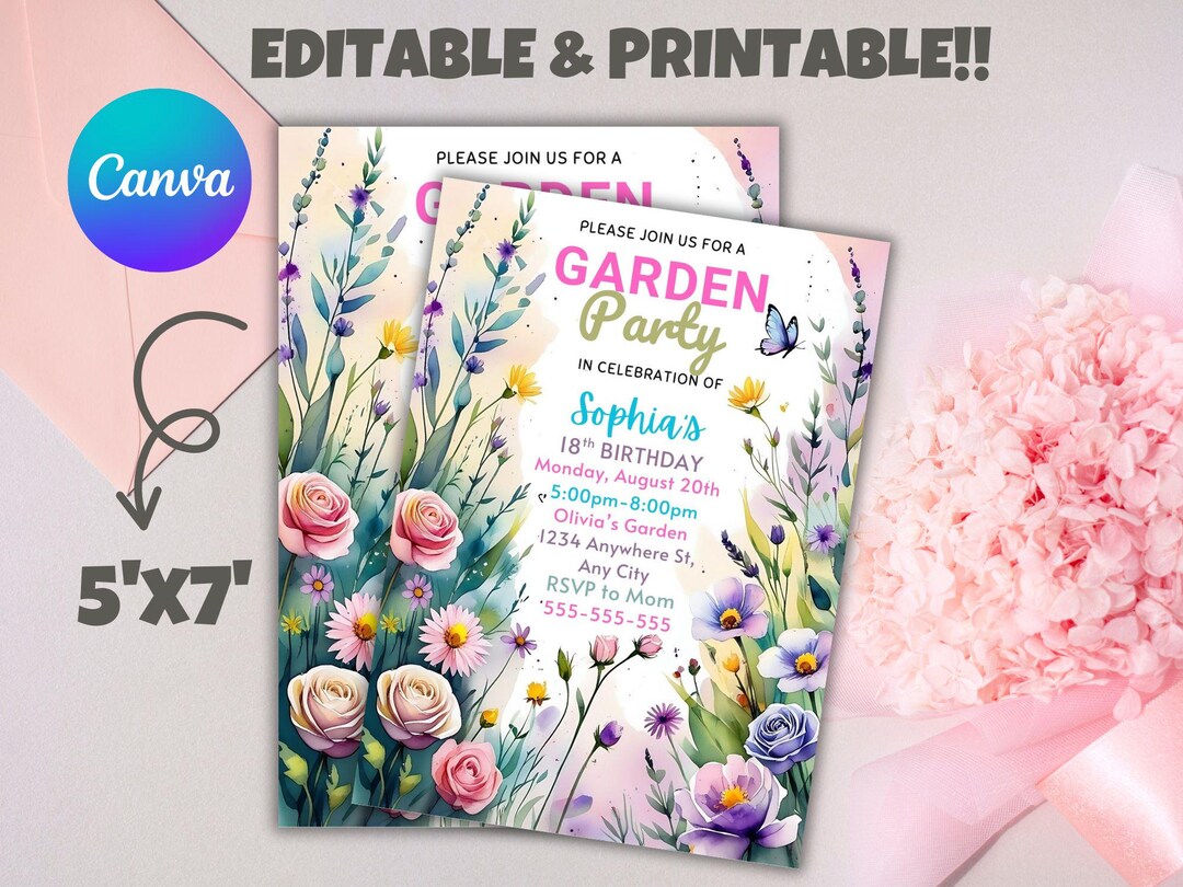 Wildflower Garden Birthday Invitation: Editable Floral Canva Template ...