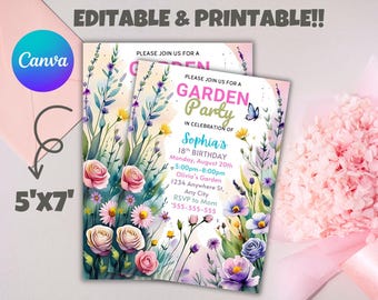 Wildflower Garden Birthday Invitation: Editable Floral Canva Template (Digital Download