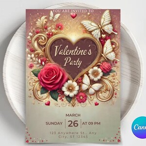 Modelos de convites editáveis para festa de Dia dos Namorados, convite para festa de brunch de Dia dos Namorados, cartão para festa de jantar de coração de Dia dos Namorados, convite de Dia dos Namorados