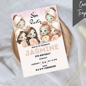 Editable Spa Birthday Invitation Template Printable Girls Pamper Birthday Party Invite, Spa Party Invite, Girl Pamper Party Digital Download