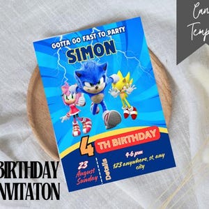 Invitation d'anniversaire sonore modifiable, invitation de fête d'anniversaire imprimable, invitation mobile d'anniversaire de hérisson, modèle numérique de toile d'invitation de fête d'enfants