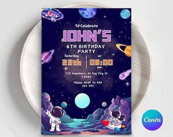 Editable Space Birthday Invitation: Galaxy Astronaut Party (Digital Download)
