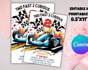 Two Fast Race Car 2nd Birthday Invitation: Editable Canva Template