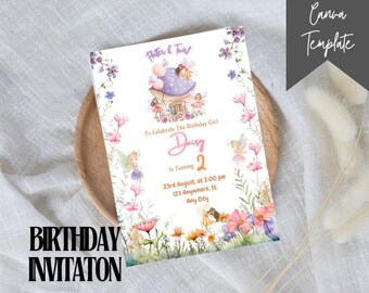 Editable Fairy Birthday Invitation: Whimsical Princess Party (Canva Template)
