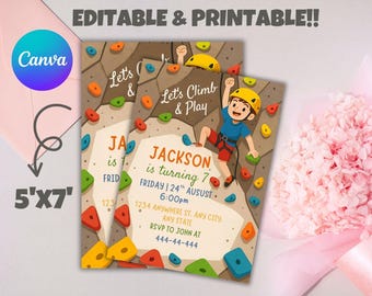 Rock Climbing Birthday Invitation: Editable Template (5x7 PDF Download)