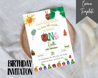 Editable Very Hungry Caterpillar Birthday Invitation, Hungry Caterpillar Birthday Evites, gender Neutral Birthday Invite, Instant Download