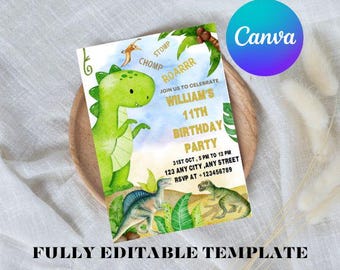 Dinosaur Birthday Invitation: Editable Dino Party Theme (Digital Download)