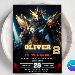Editable Rescue Bots Transformers Birthday Invitation Template, Optimus Prime invite, Bumblebee invitation, transformers party