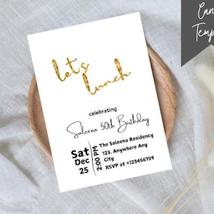 Bearbeitbare Geburtstagseinladung für Damen, druckbare Einladung für Damen zum Mittagessen Alle White & Gold Party laden ein, digitaler Download, Damen-Geburtstagsfeier