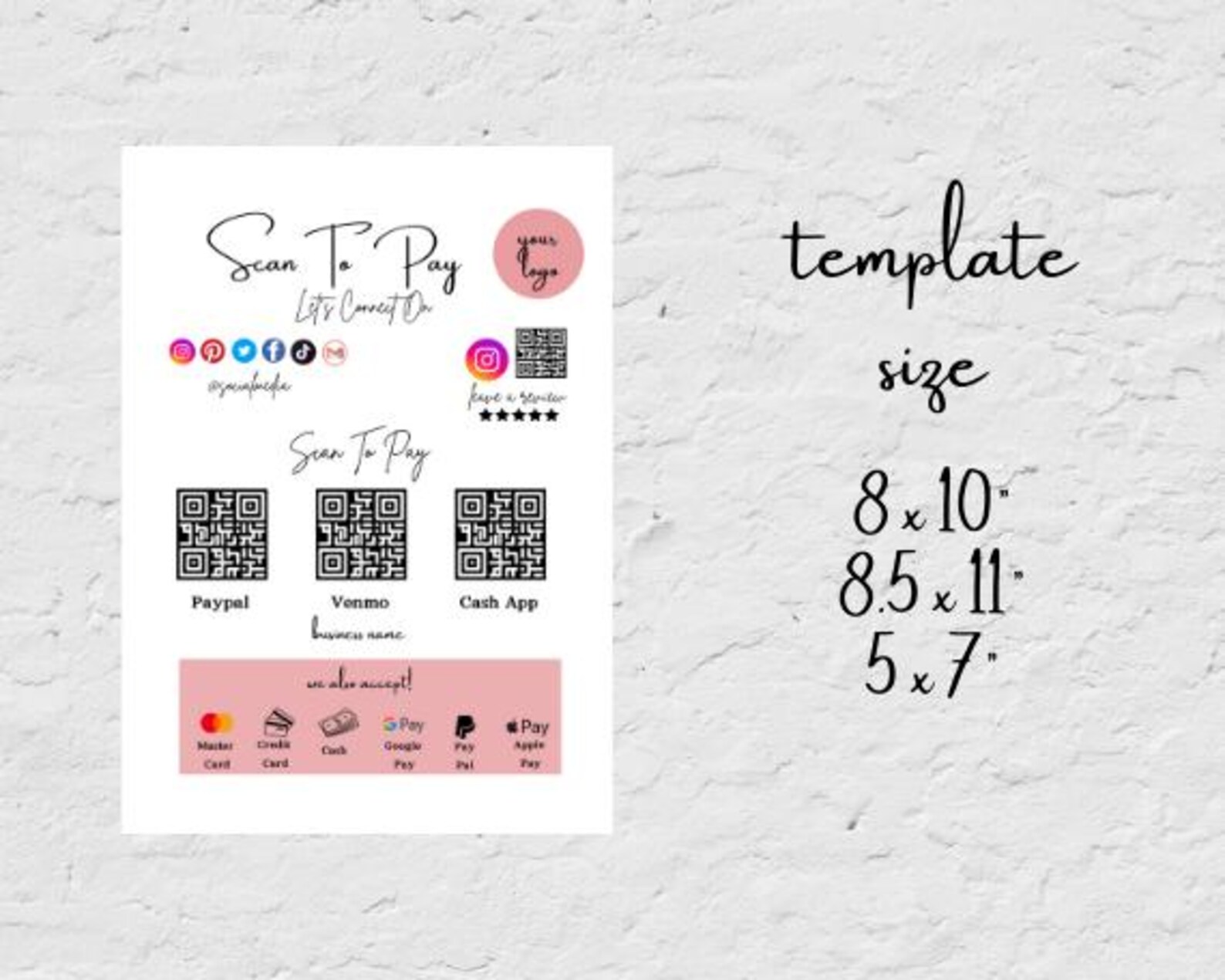 Editable Scan to Pay Template, Printable QR Code Scan for Small ...