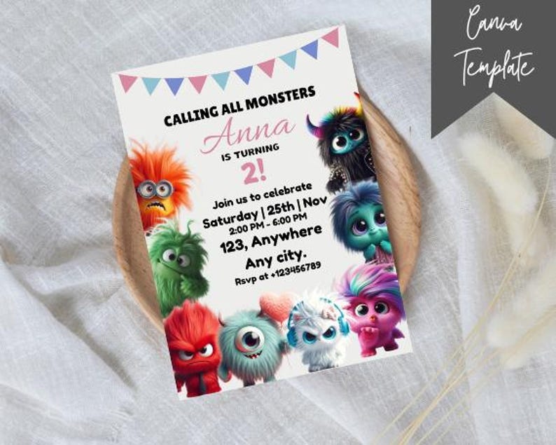 Editable Monsters Inc. Invitation Template, Printable Monsters Inc