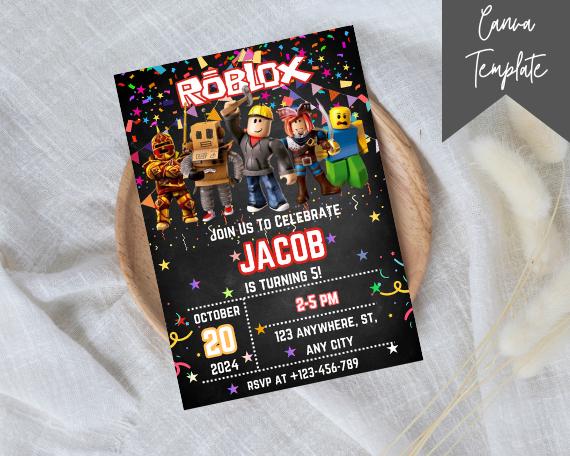 Editable Roblox Birthday Invitation Template | 5×7 Canva Invite ...