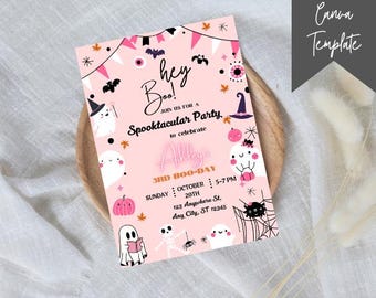 Pink Ghost Birthday Invitation: Spooktacular Halloween Party (Instant Download)