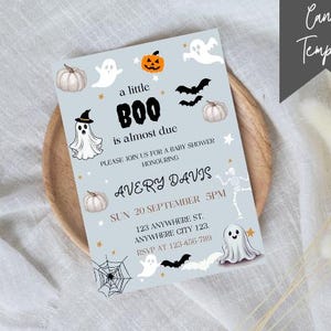 Editable Blue Halloween Invitation Template, Printable Holographic Halloween Invitation,Spooky Invitation, Halloween Template Canva Download