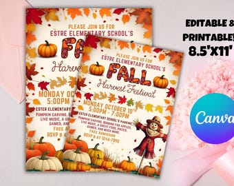 Editable Fall Harvest Festival Flyer: School, Church, Community (8.5x11 inches)