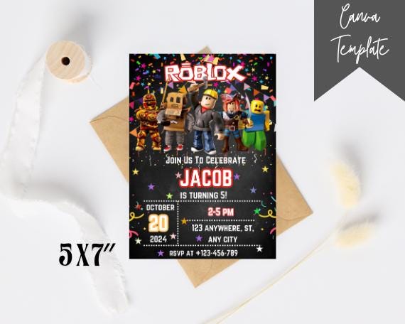 Editable Roblox Birthday Invitation Template | 5×7 Canva Invite ...