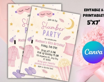 Slumber Party Birthday Invitation, Pink Sleepover Invite (Digital Download)