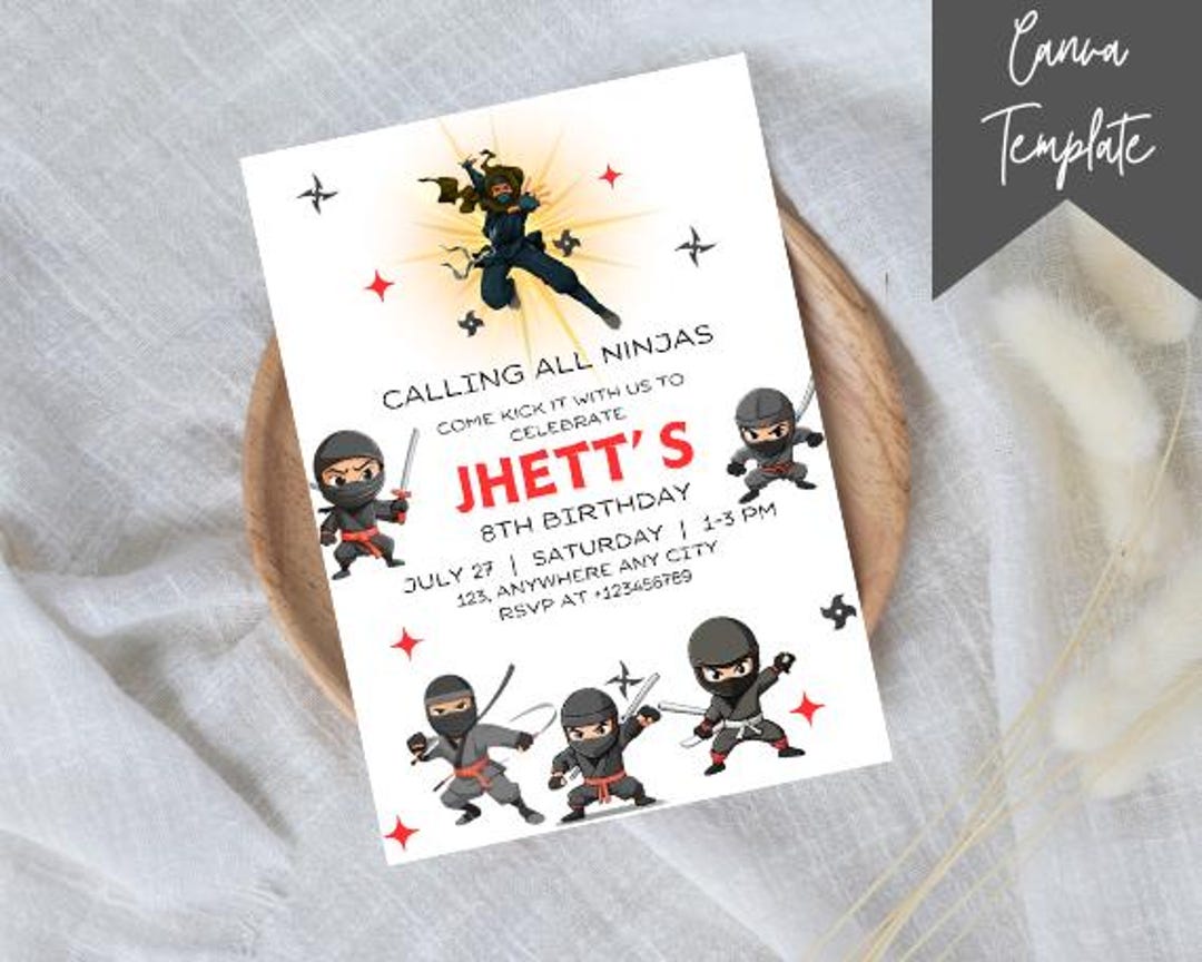 Editable Ninja Warrior Birthday Invitation Template, Printable Karate ...