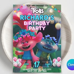 Editable Trolls Birthday Invitation: Poppy Party Invite (Digital)