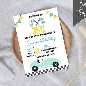Editable Two Fast Birthday Invitation Template, Printable Vintage Race Car Birthday Invite, Two Fast Birthday Invite Retro Race Car Birthday