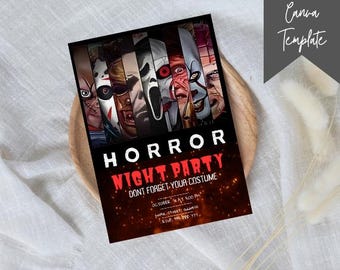 Editable Horror Party Birthday Invitation, Printable Horror Birthday Invitation, Horror Birthday Party, Horror Invitation Canva Template