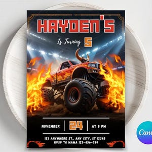 Editable Monster Truck Birthday Invitation Template (Digital Download)