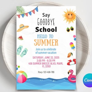 Pool Party Invitation, Summer Girl Birthday Party, Splish Splash Birthday Invitation, Editable Template, Phone Invite Printable