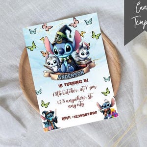 Faire-part d'anniversaire au point modifiable, invitation à une fête point mignon imprimable, invitation numérique pour enfants, modèle de carte d'anniversaire numérique point & Lilo