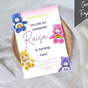 Editable Care Bears Birthday Invitation Template, Printable Birthday Party Invite, Digital Party Invitation, Care Bears Invitation Card