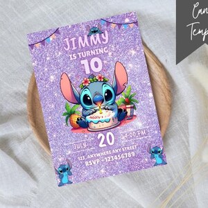 Editable Stitch Birthday Invitation Template, Printable Birthday Party Invitations, Digital Kids Party Invite, Digital Birthday Card Invite