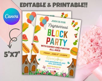 EDITABLE Neighborhood Block Party Invitation, Bbq Picnic Summer Party, Announcement Flyer
