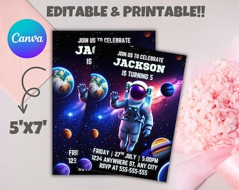 Astronaut Birthday Invitation: Galaxy Outer Space Party (PDF Download 5x7in Template)