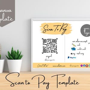 Bearbeitbarer Scan, um QR-Code für kleine Unternehmen zu bezahlen, druckbare Scan-To-Pay-Vorlagenkarte, Paypal-Zahlungszeichencode, QR-Codezeichen-Canva-Vorlage