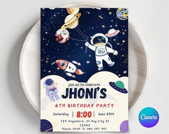 Editable Space Birthday Invitation: Galaxy Astronaut Party (Digital Download)