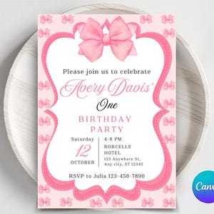 Pink Bow Birthday Invitation: Coquette Girl Party (Digital Download)