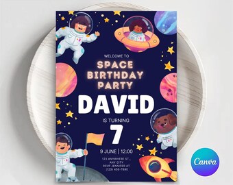 Editable Space Birthday Party Invitation: Galaxy Astronaut Theme (Digital Download)