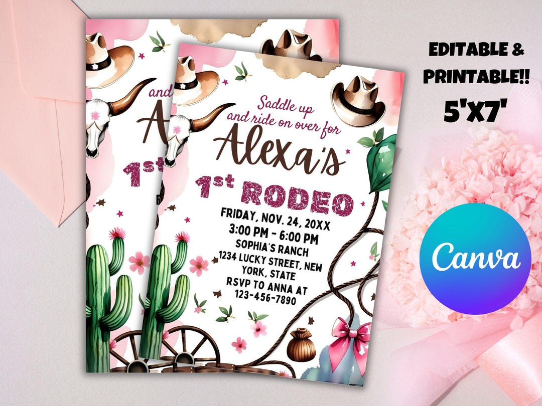 First Rodeo Girl Birthday Invitation, Wild West Party (digital Download ...
