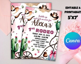 First Rodeo Girl Birthday Invitation, Wild West Party (Digital Download)