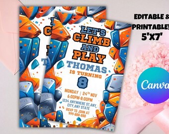 Rock Climbing Birthday Invitation: Kids Climb Party (Instant Download)