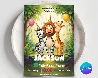 Safari Animal Baby Shower Invitation: Jungle Greenery (Digital Download)